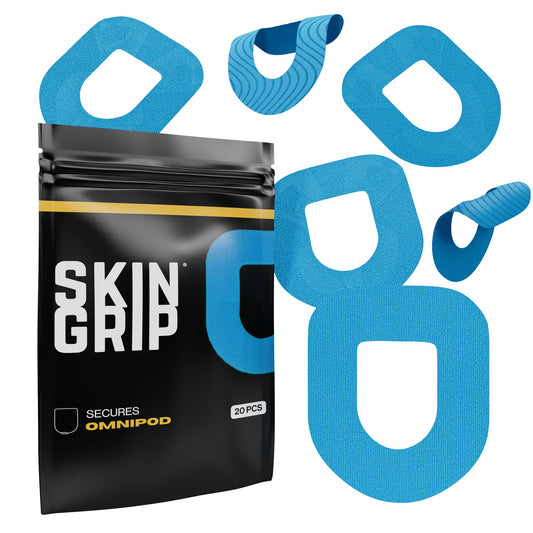 Skin Grip Insulet Omnipod 5 patch on skin staying secure during showers and swims.