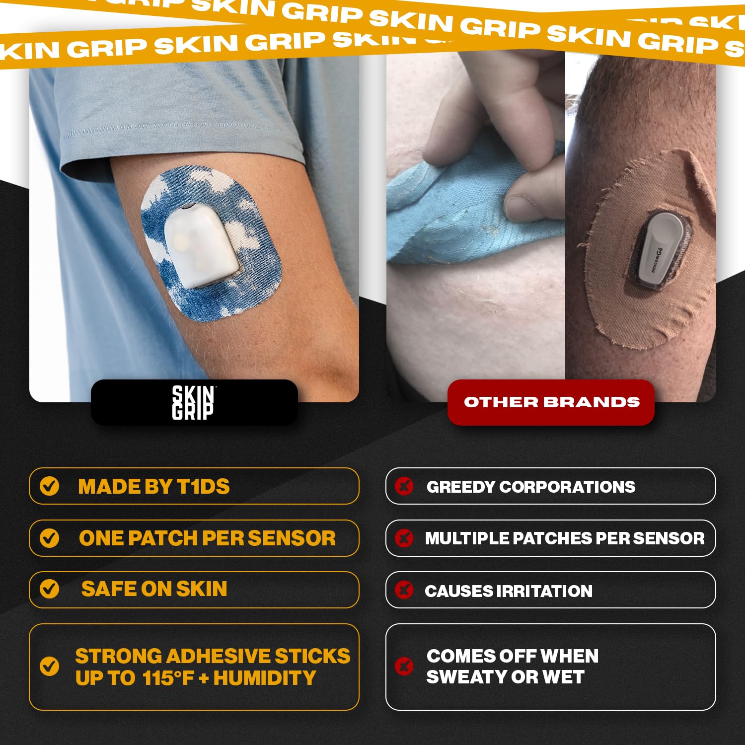 Skin Grip Insulet Patch 4-part design for easy, secure application.