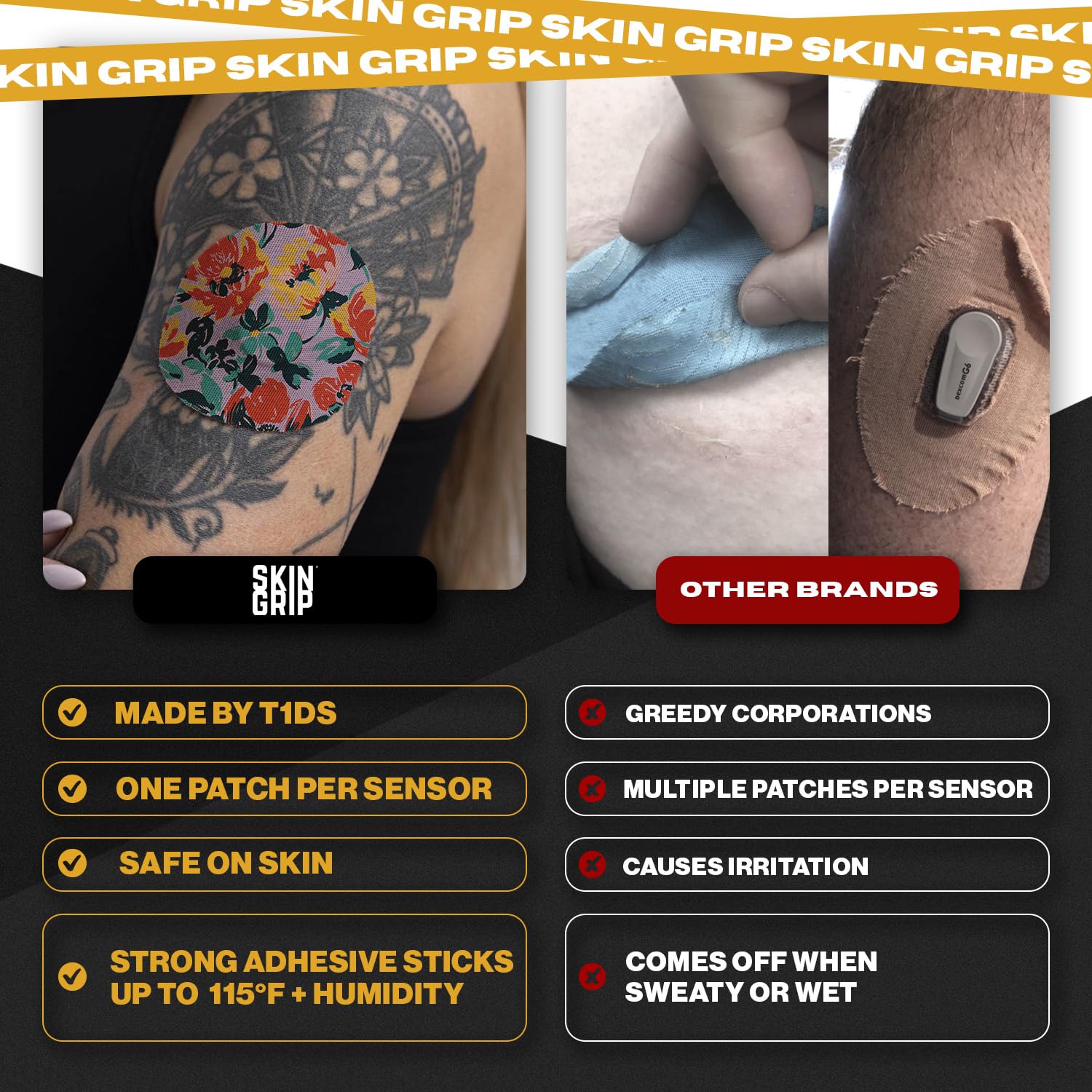 Skin Grip long-lasting CGM patch supports 10-15 days of wear.