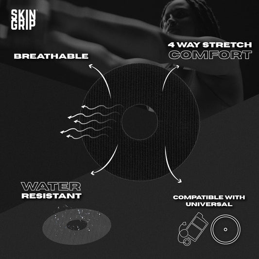Skin Grip patch applied to arm shows easy, snug fit for active days
