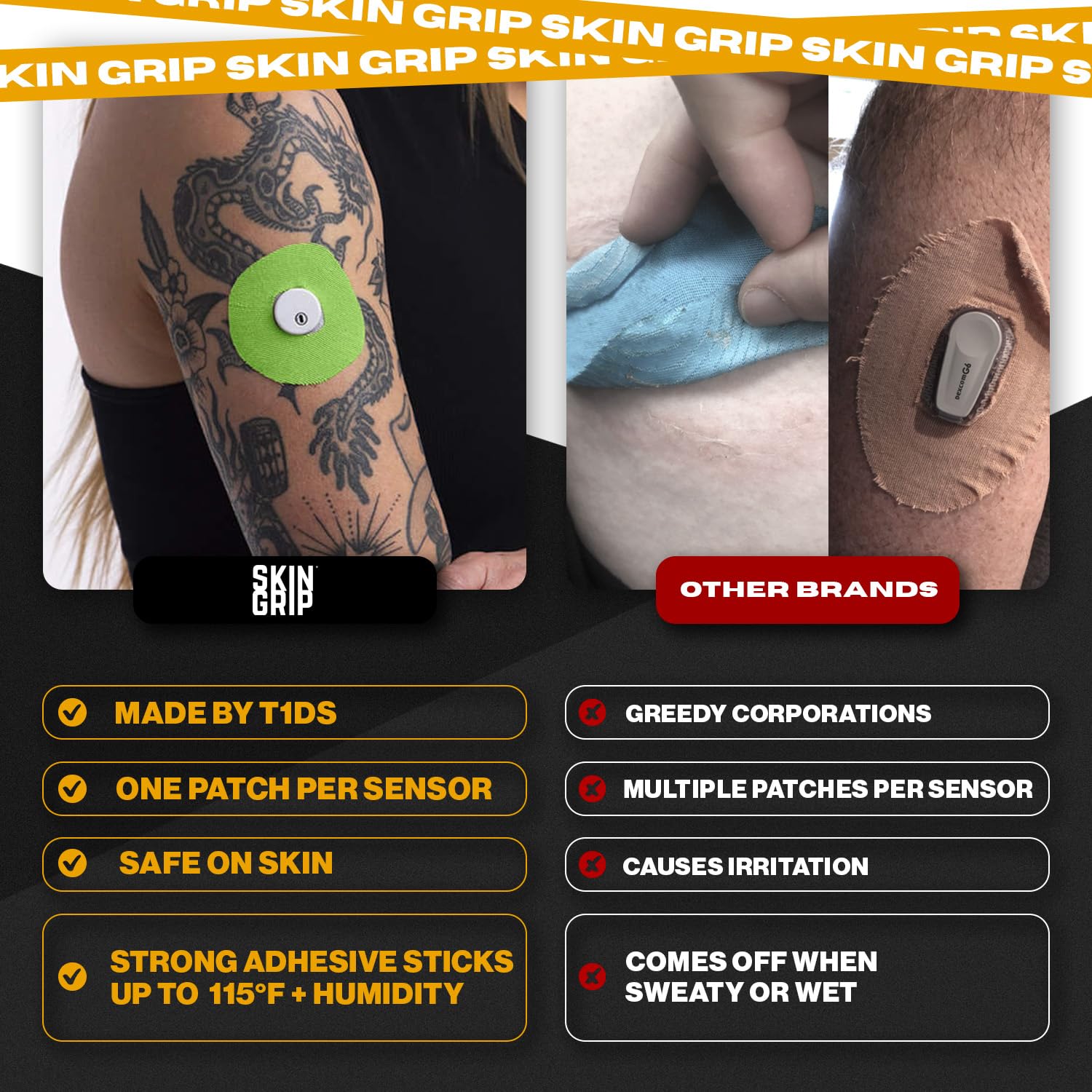 Pre-cut Skin Grip patch fits CGM or insulin pump infusion sets