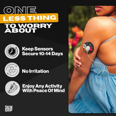 Skin Grip pre-cut patch fits device snugly for comfortable all-day wear.