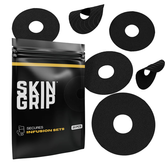 Skin Grip universal patch on CGM close-up for extended wear