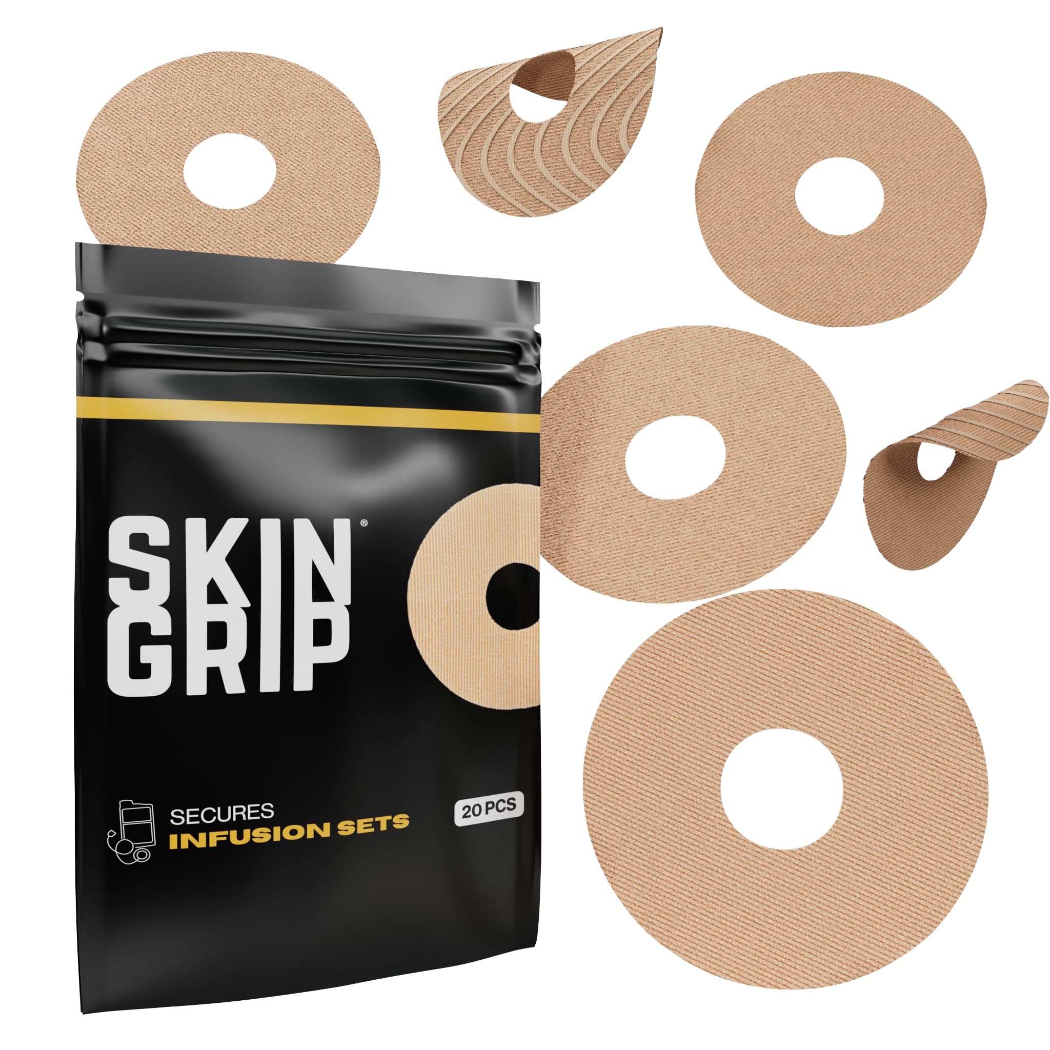 Skin Grip universal patch on skin around CGM shows secure hold