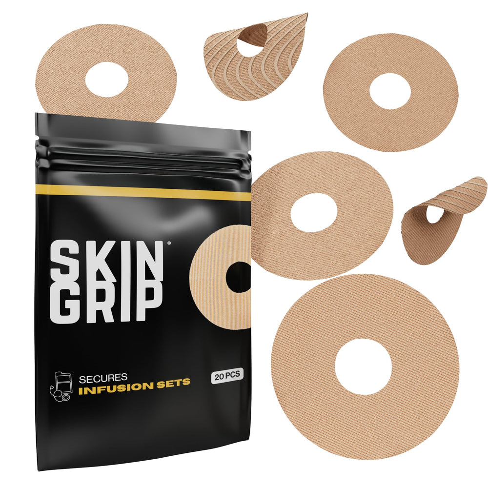 Skin Grip universal patch on skin around CGM shows secure hold