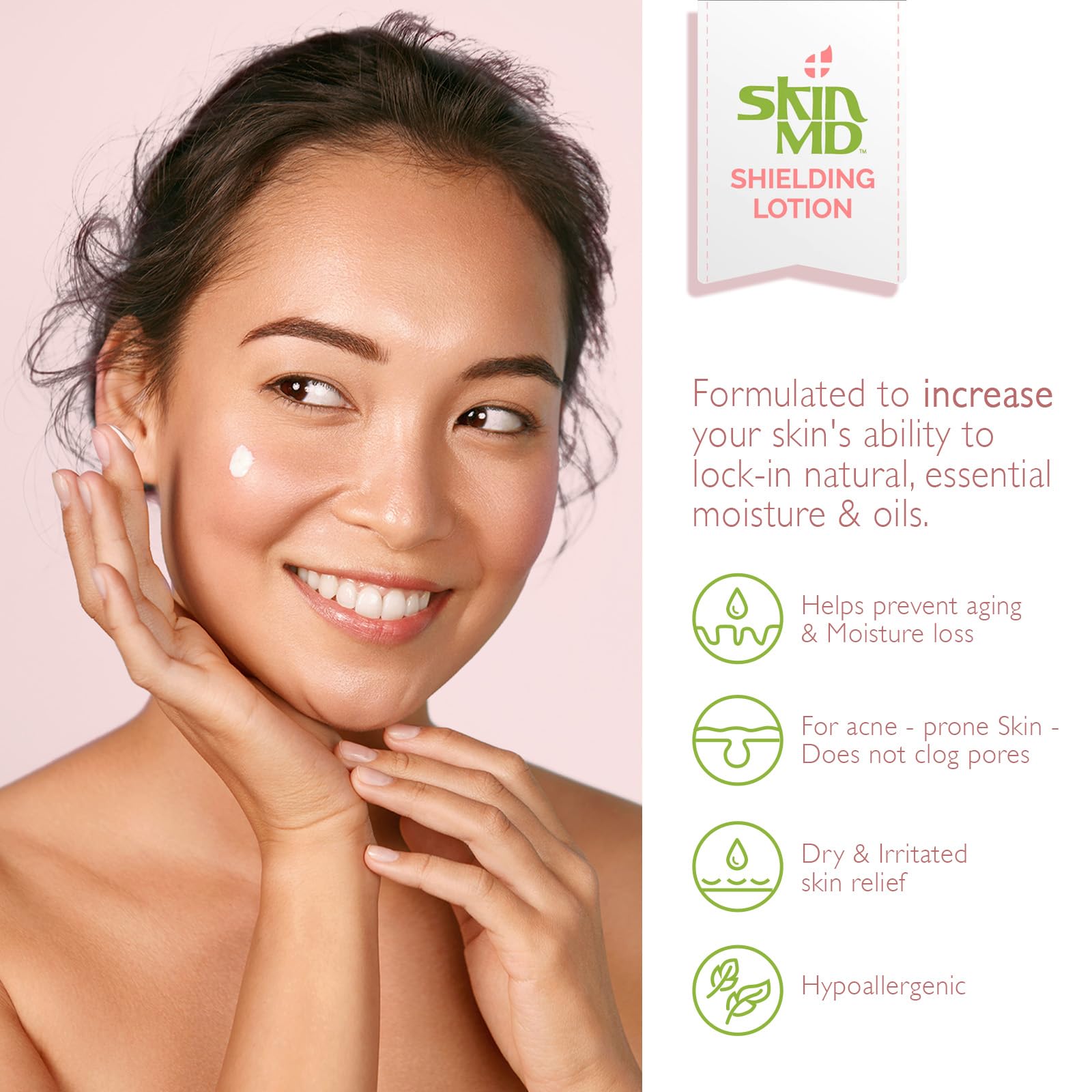 Skin MD Shielding Lotion with Aloe Vera for hydration and calm.