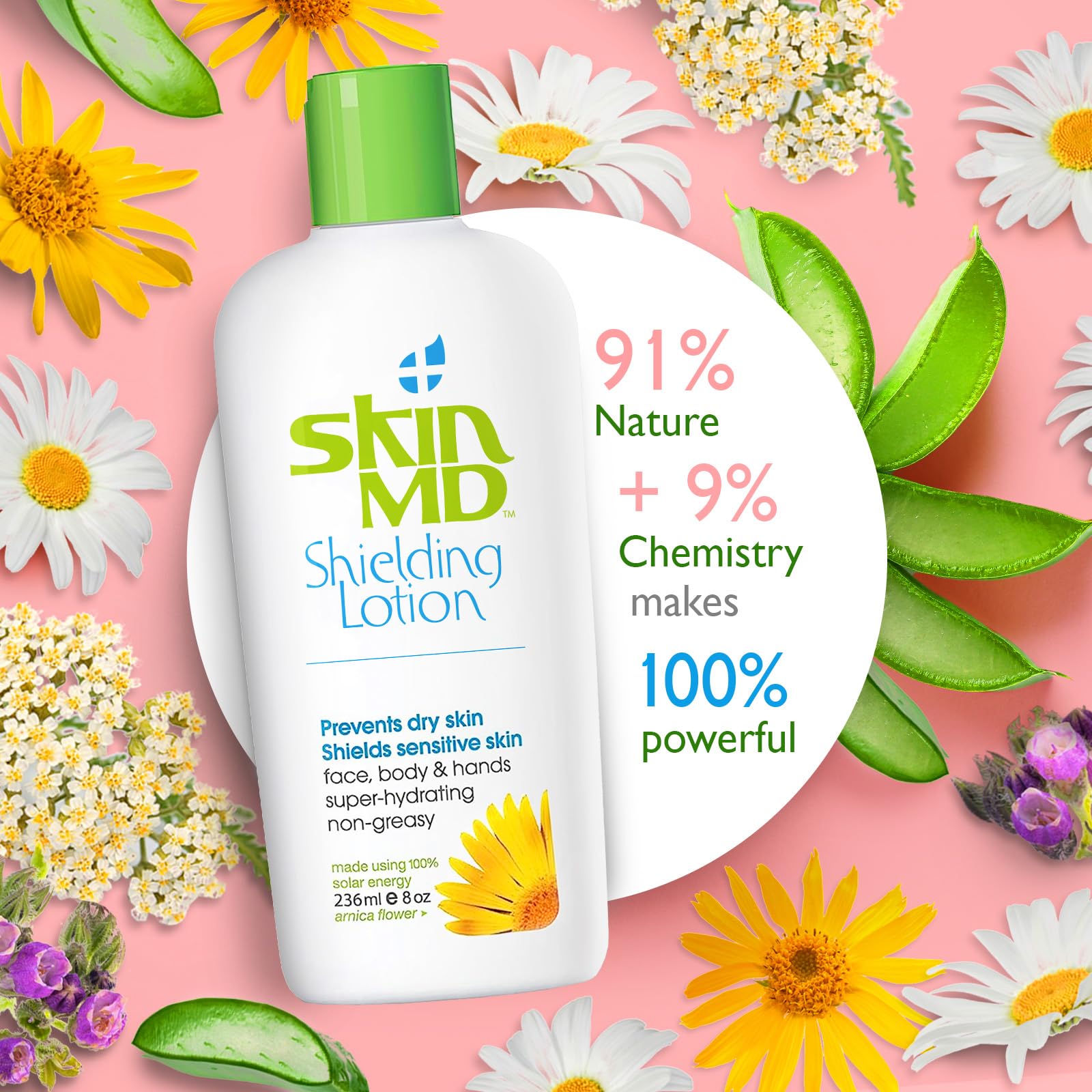 Texture close-up of Skin MD Shielding Lotion absorption.