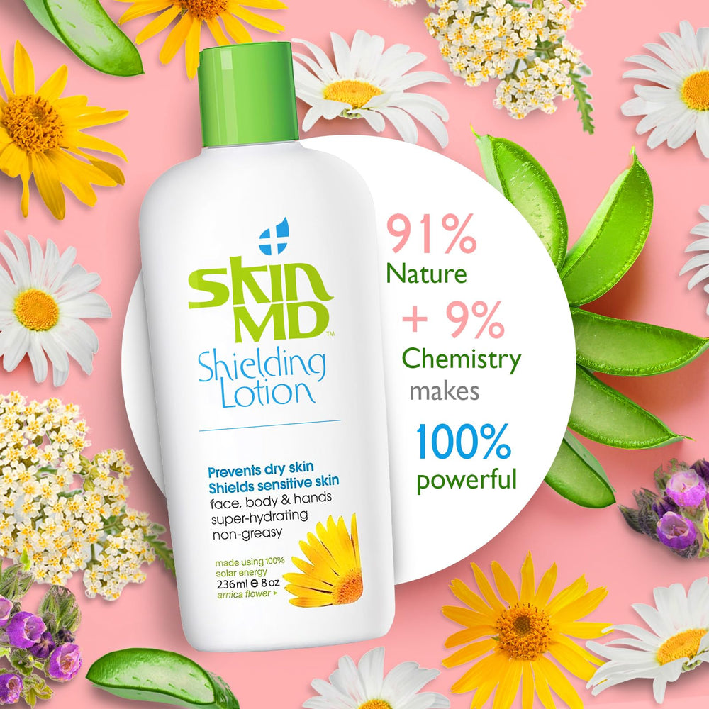 Texture close-up of Skin MD Shielding Lotion absorption.