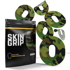 Skin Grip camo Dexcom patch adhesive maintains a secure CGM fit.