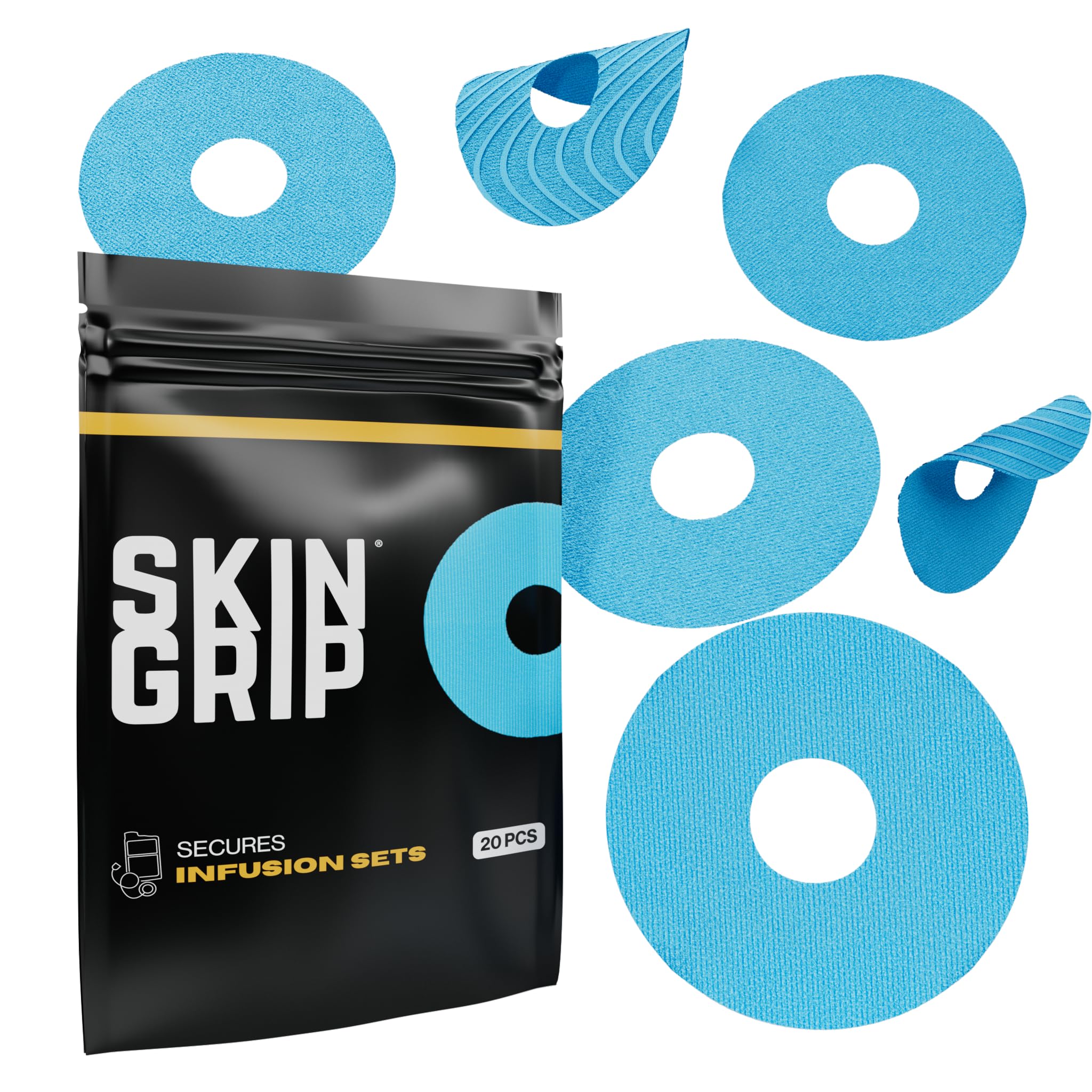 Skin Grip universal patch on CGM sensor securely adheres to skin during activity.