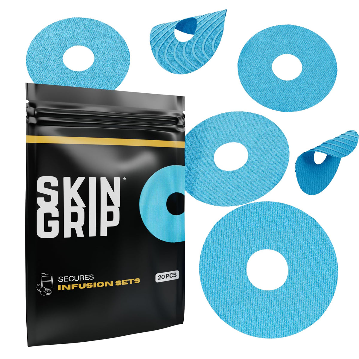 Skin Grip universal patch on CGM sensor securely adheres to skin during activity.