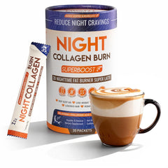 Skinny Coffee SuperBoost Night Collagen Burn bottle pours for a relaxing evening routine