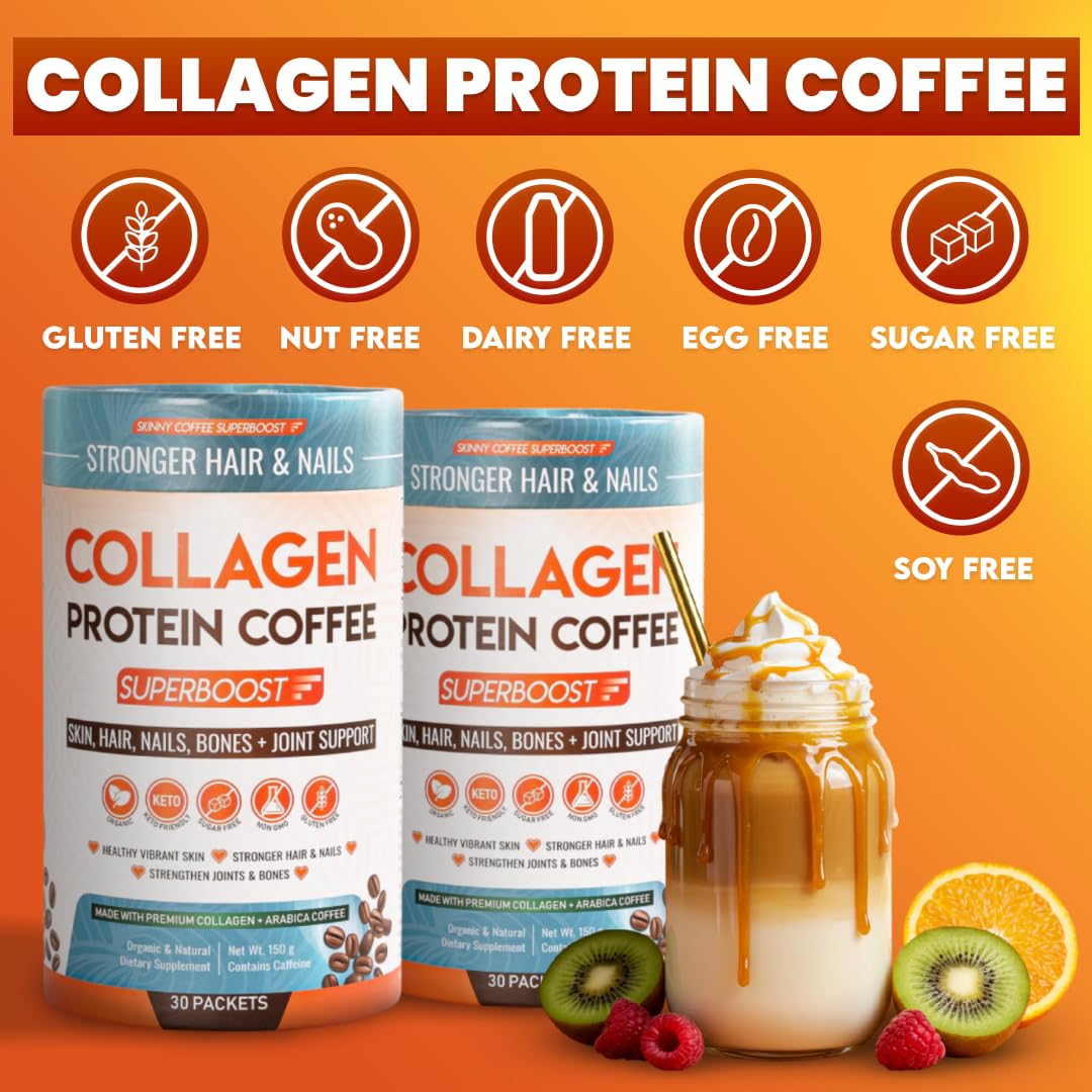 Skinny Coffee SuperBoost close-up of collagen peptides for skin and joints.