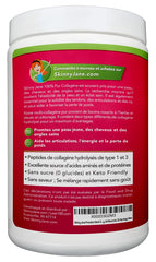 Nutrition facts panel visible on Skinny Jane Collagen Peptides Powder tub.