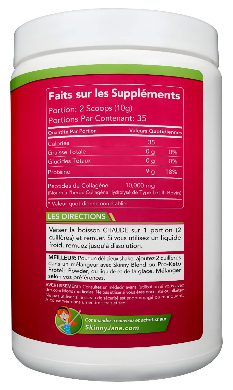 Skinny Jane Collagen Peptides Powder on a shelf for everyday use.