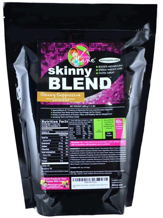 Skinny Jane Skinny Blend bottle with protein shake for steady energy