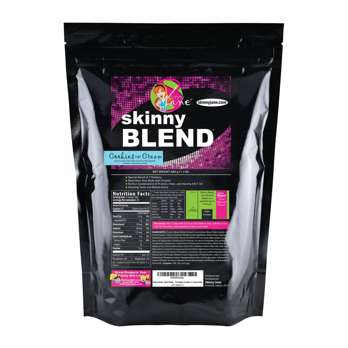 Skinny Jane Skinny Blend Cookies Cream shake for on-the-go protein and fullness.