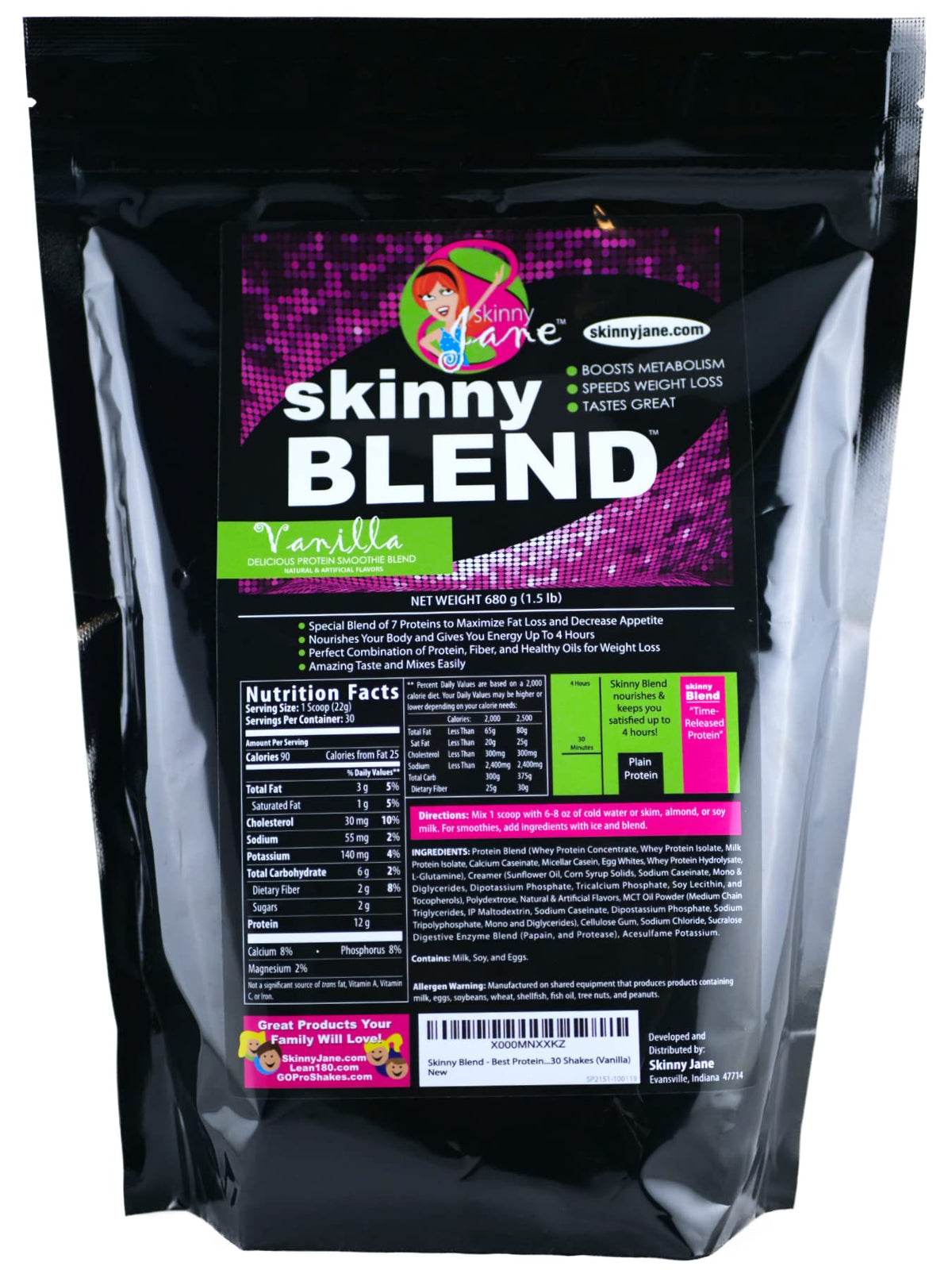 Skinny Jane Skinny Blend vanilla tub shown as creamy protein source for daily shakes