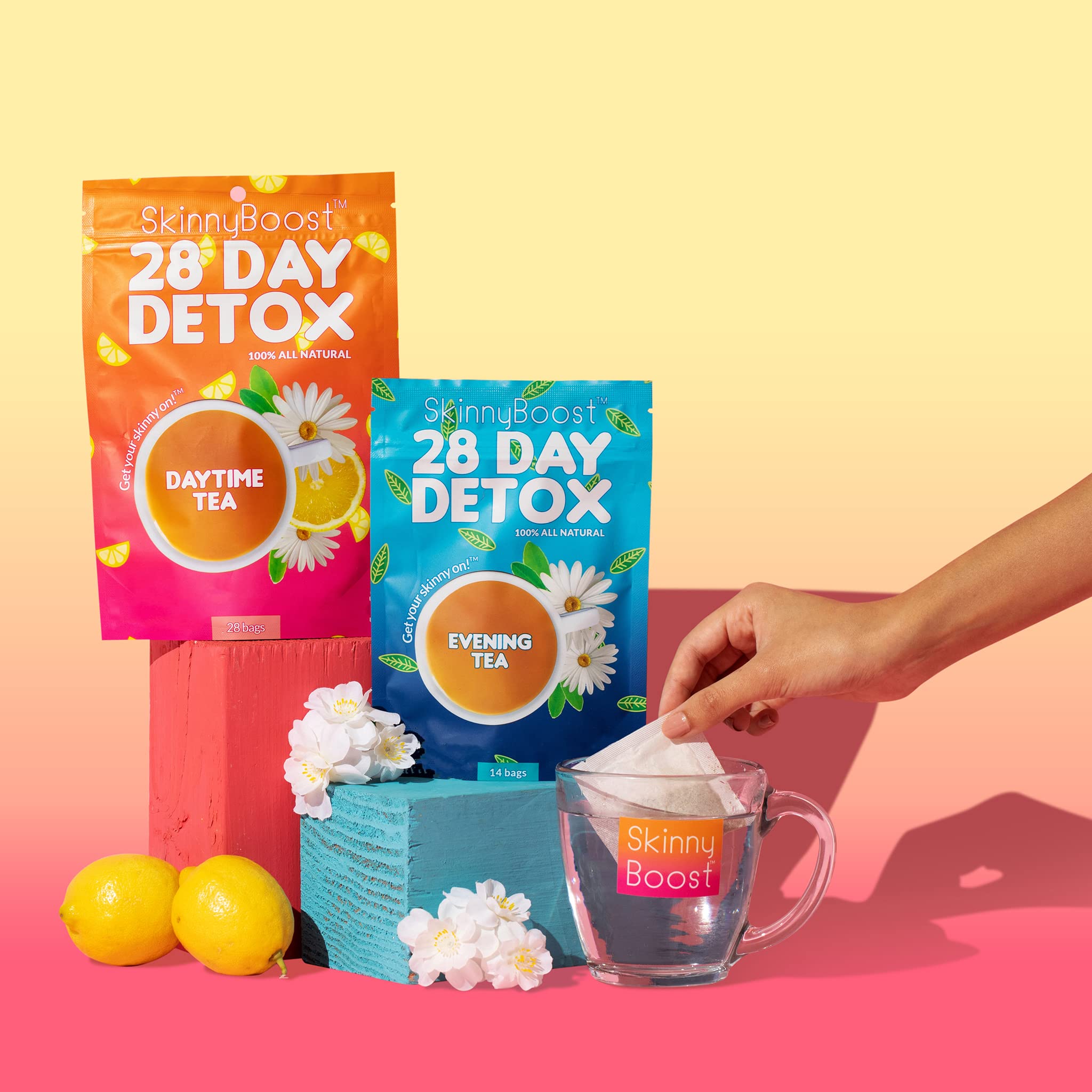 SkinnyBoost daytime tea bags with lemon mint flavor for a refreshing daily cleanse