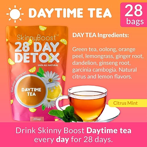 SkinnyBoost Daytime Tea bags ready for daily metabolism support.