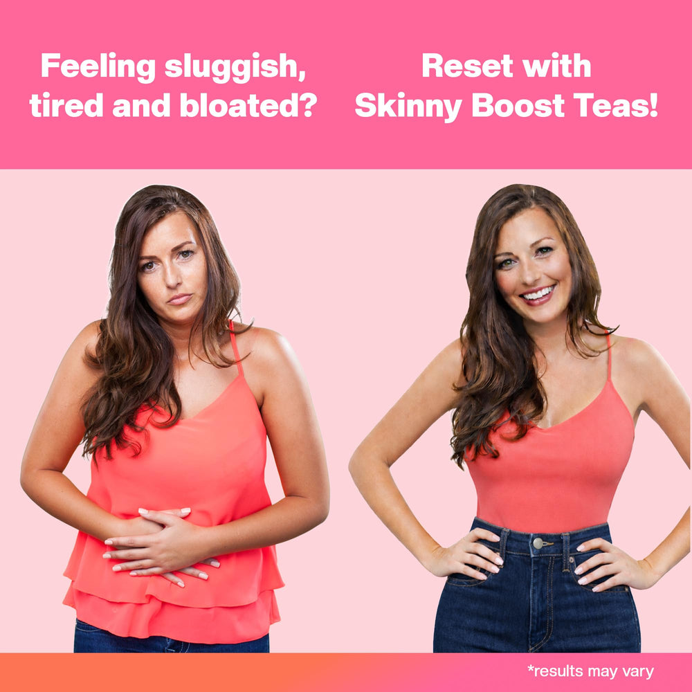 Lifestyle shot featuring SkinnyBoost detox set on counter.