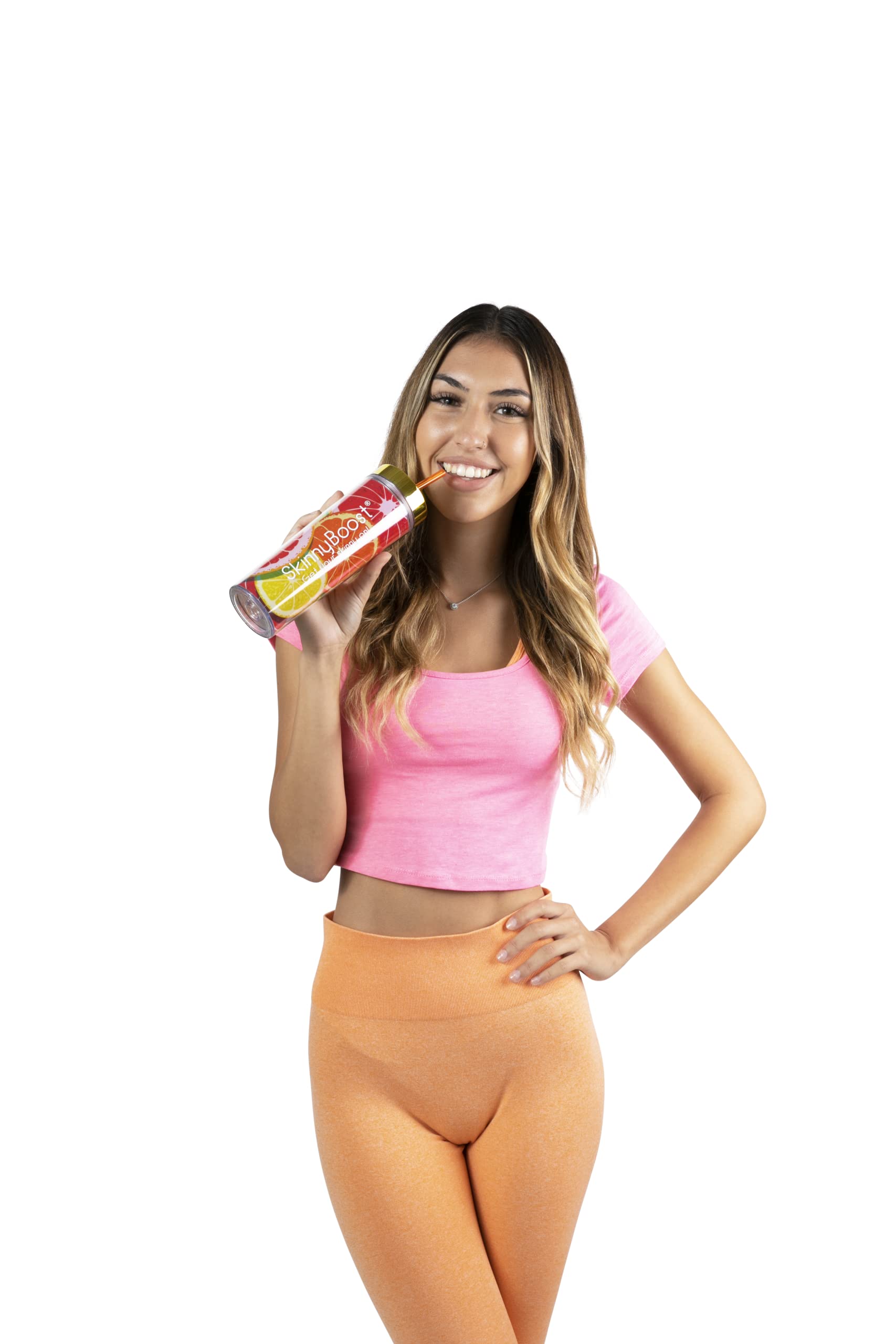 SkinnyBoost free fruit slice tumbler shown with the kit for on the go sipping