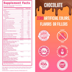 SkinnyBoost Grass-Fed whey protein shake chocolate powder close-up showing creamy texture