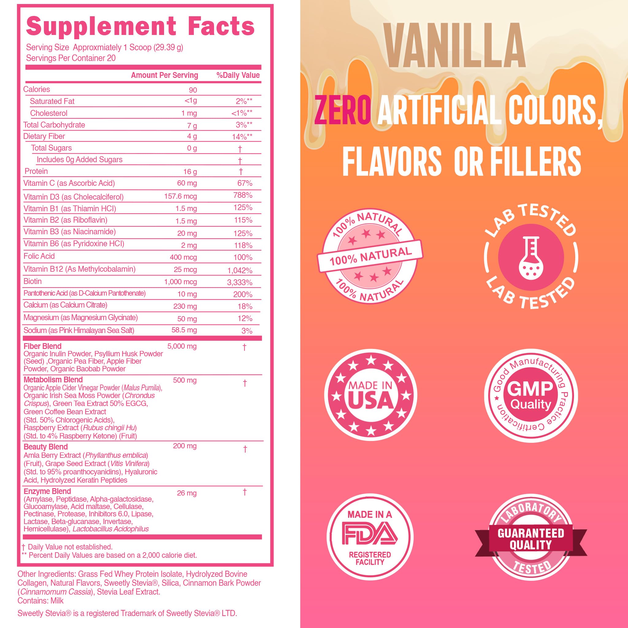 SkinnyBoost grass-fed whey vanilla protein powder scoop shows quality source