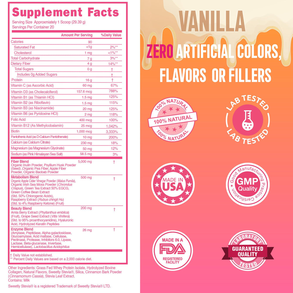 SkinnyBoost grass-fed whey vanilla protein powder scoop shows quality source