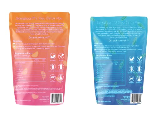 SkinnyBoost Evening Tea label highlights gentle cleanse notes.