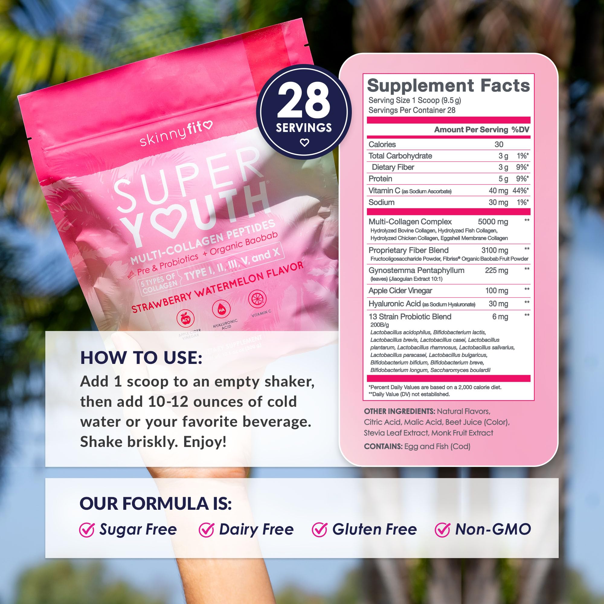 SkinnyFit hyaluronic acid with collagen image suggesting skin hydration and elasticity