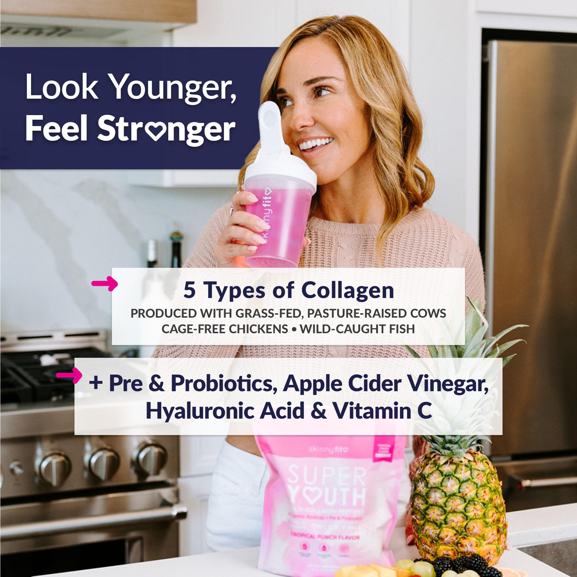 SkinnyFit Super Youth scoop pour for quick daily hydration