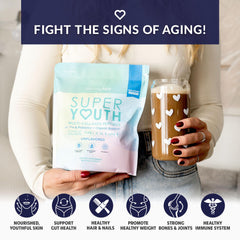 SkinnyFit Super Youth shaker with powder ready to mix for fitness fueling.
