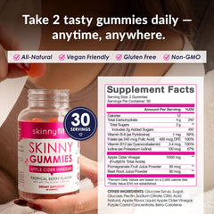 SkinnyFit Vitamin B9 and B12 in gummies support daily vitality.