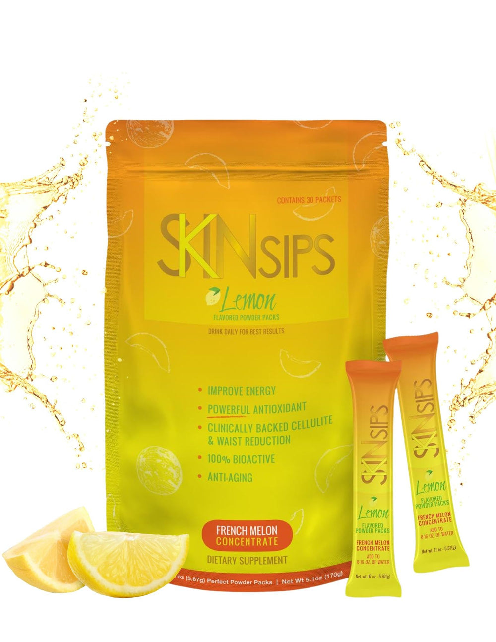 SkinSips bottle pour shows skin health support with daily routine benefits