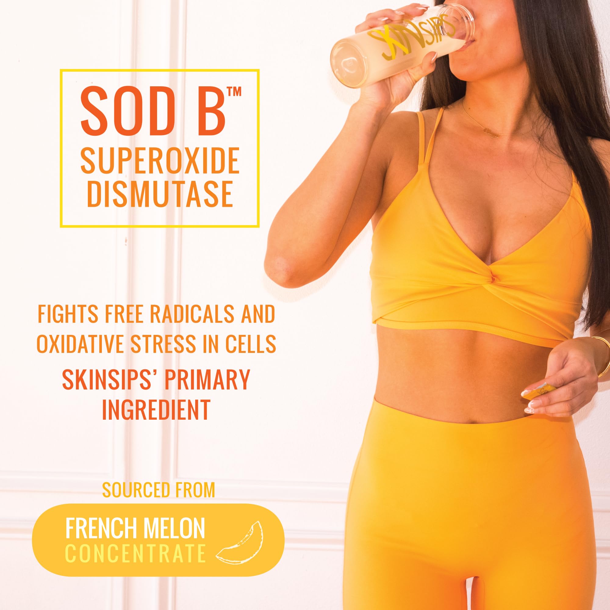 SkinSips sugar-free formula bottle highlighting guilt-free hydration