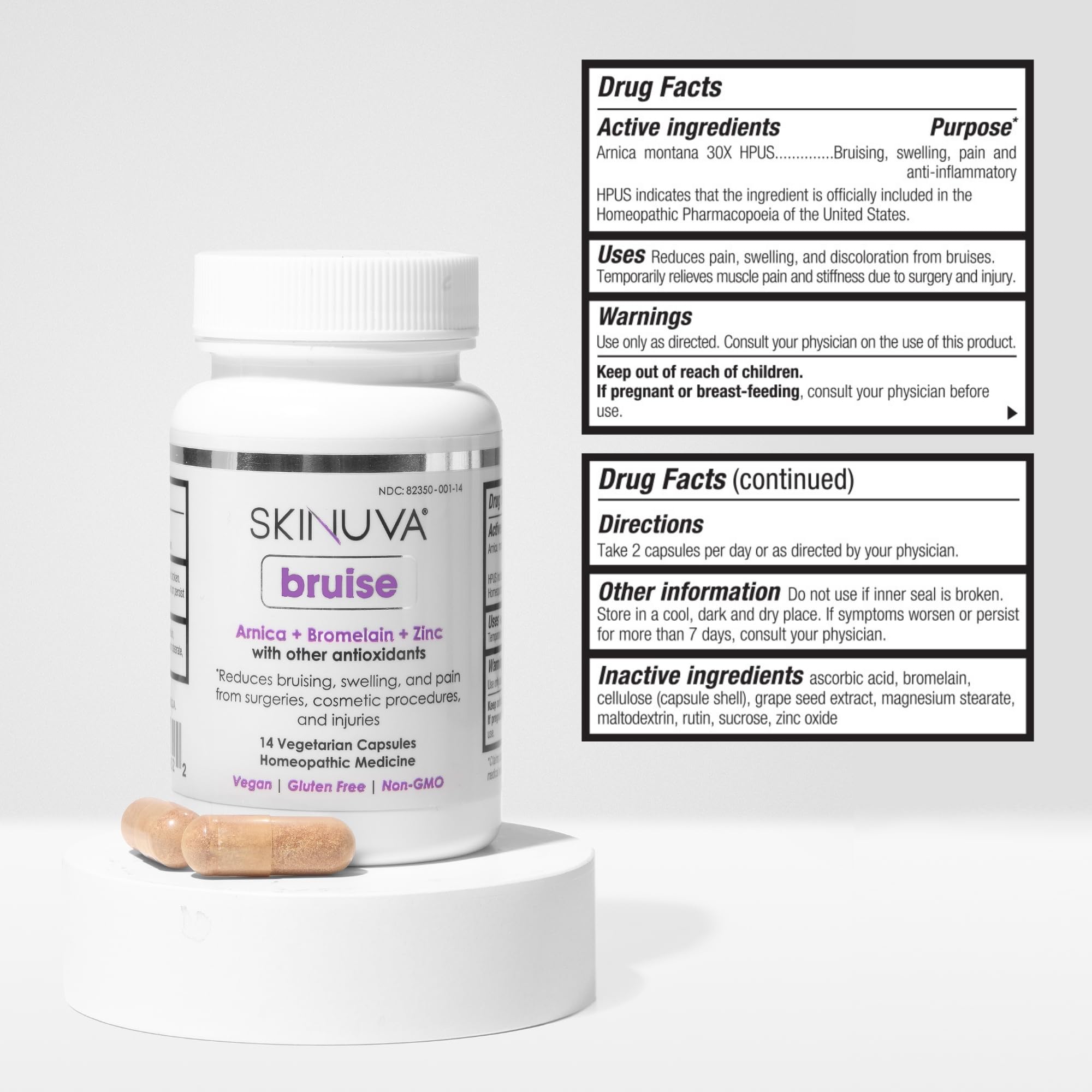 Skinuva bruise supplement bottle in use during routine