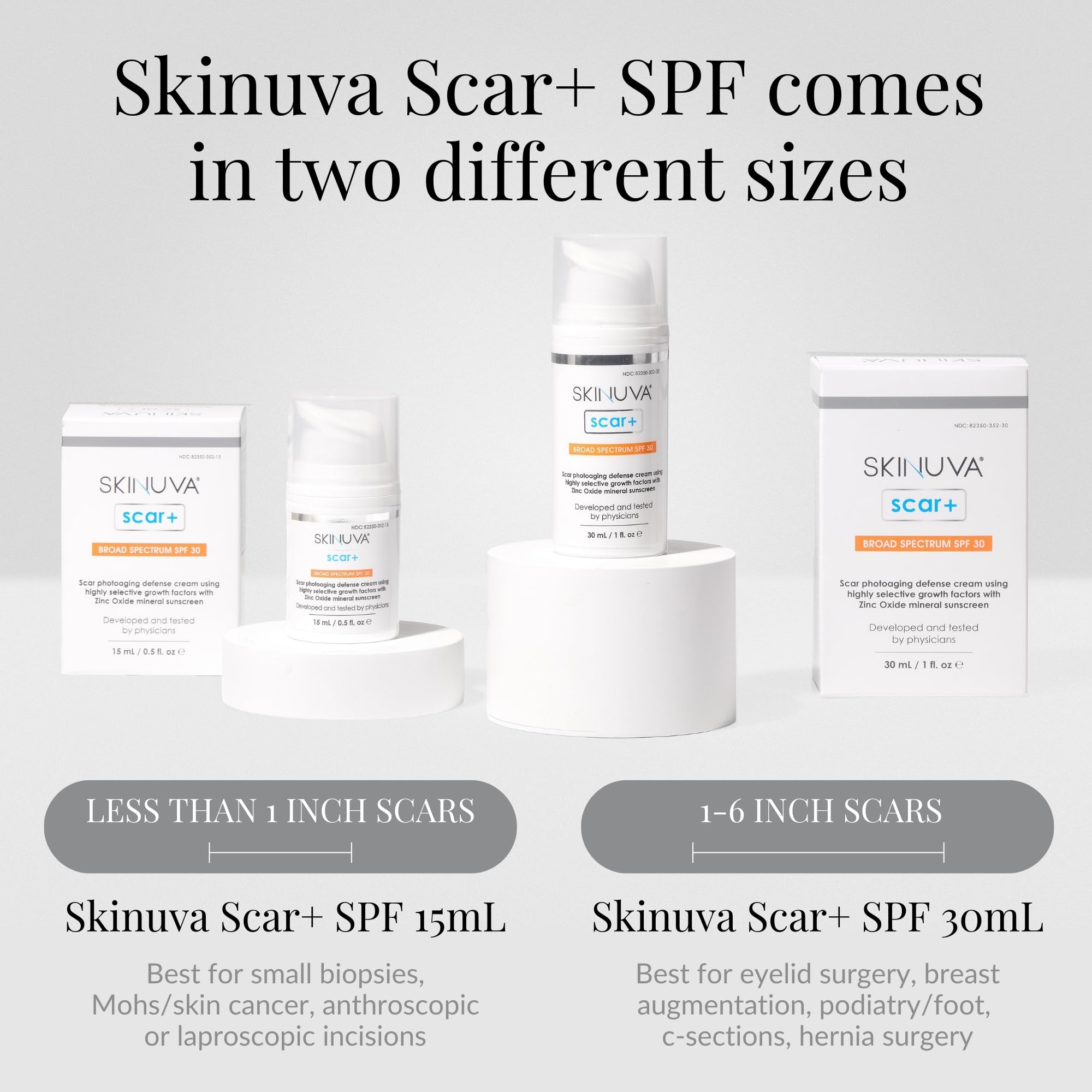 Skinuva ScarPlus 1oz jar label highlighting compact packaging