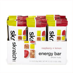 Closeup of Skratch Labs Raspberry Lemon energy bar texture and ingredients