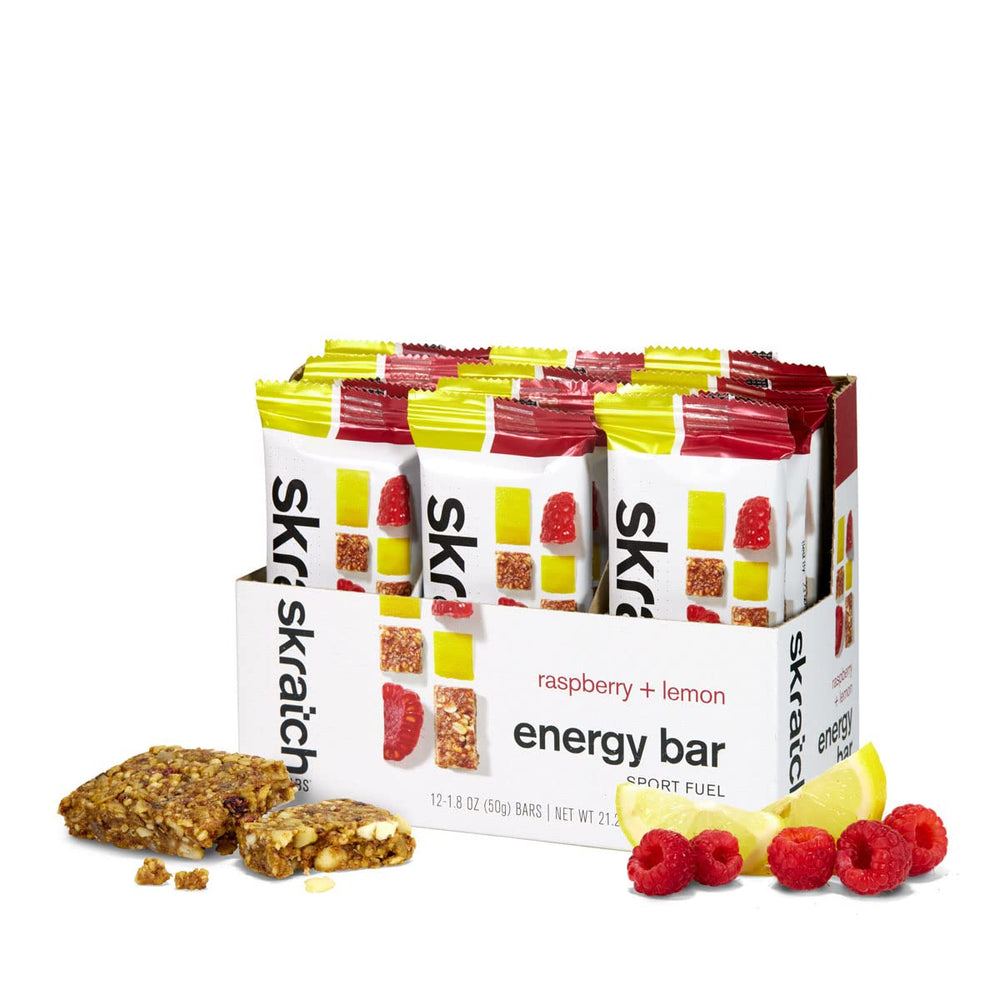 Skratch Labs Energy Bar Raspberry Lemon pack-front showing on-the-go fueling