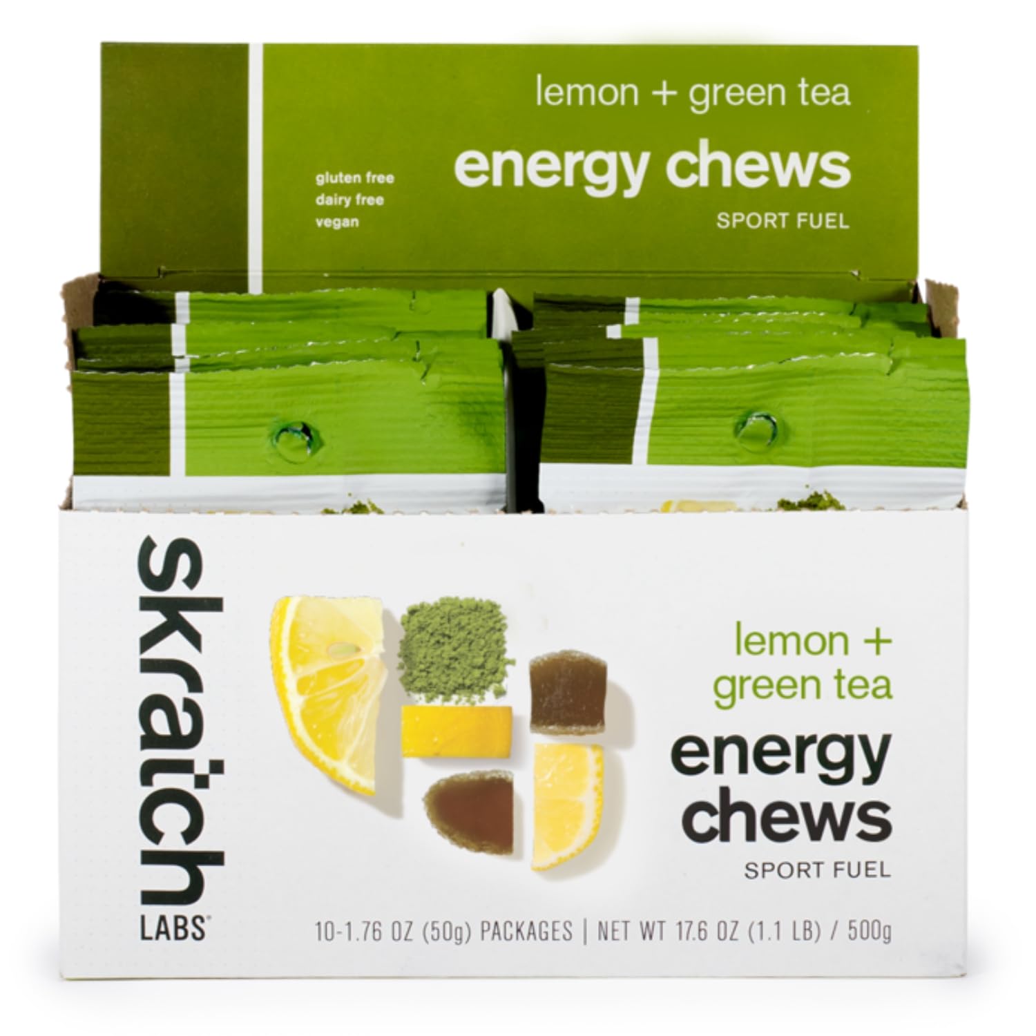 Skratch Labs Energy Chews front packaging highlighting quick energy for runners