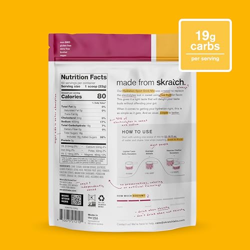 Skratch Labs hydration powder dissolves smoothly in a glass for easy mixing.