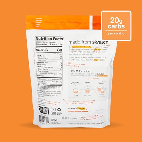 Skratch Labs Hydration Orange powder dispensed into water for fast hydration during workouts.