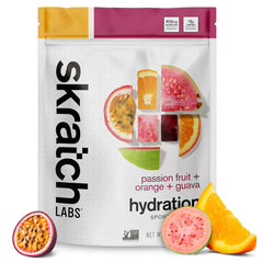 Skratch Labs hydration packaging highlights clean real-fruit ingredients for trustable hydration.