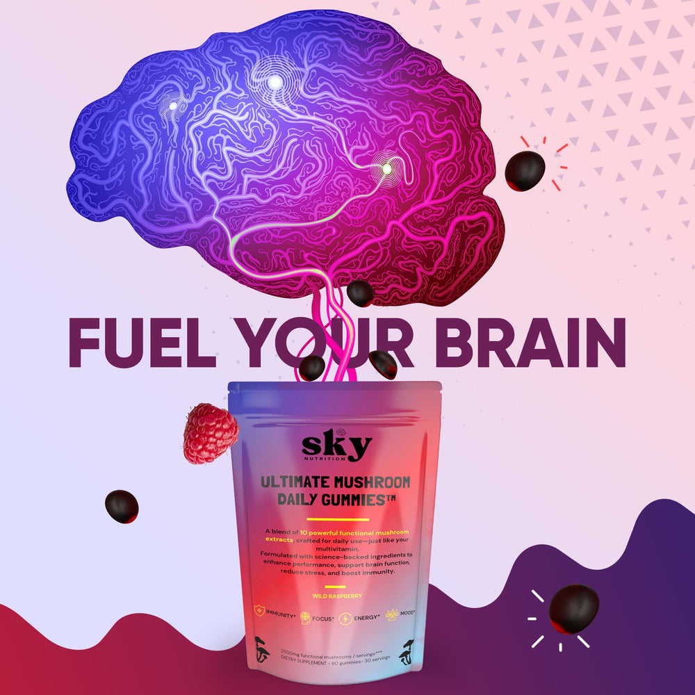 Gummy close-up texture of SKY NUTRITION chew for daily energy