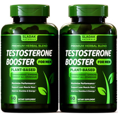 SLADAK NATURALS testosterone booster bottle front supports focused workouts.