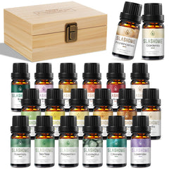 Slashome essential oils for diffusers in a wooden gift box, ideal for home fragrance.