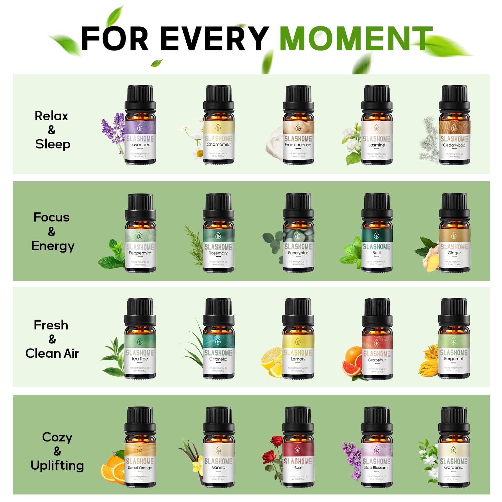Slashome lavender oil diffuser bottle adds calming aroma for bedtime routines.