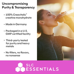 SLC Essentials Creatine Monohydrate German origin and Creavitalis process.