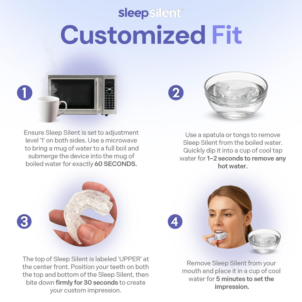 Sleep Silent snore-stopper boil-bite setup shows easy custom fit at home.